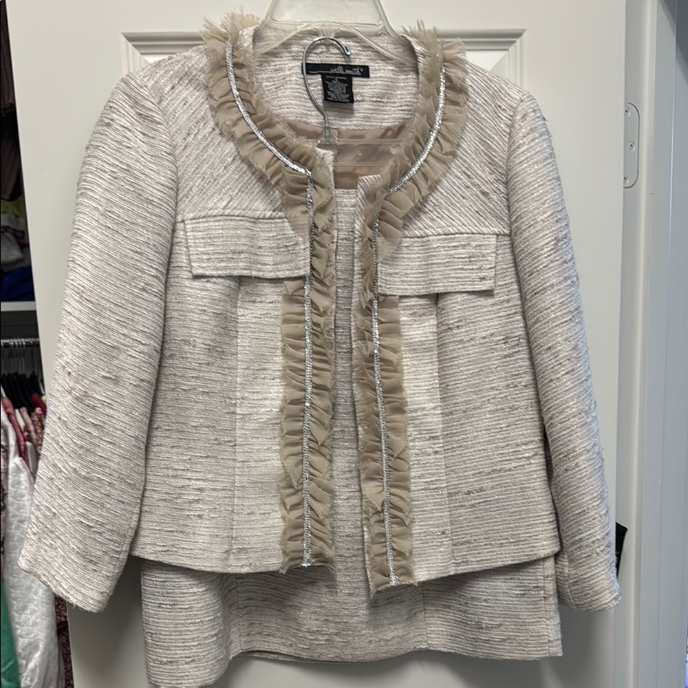 Elegant Cream suit with Ruffle Trim